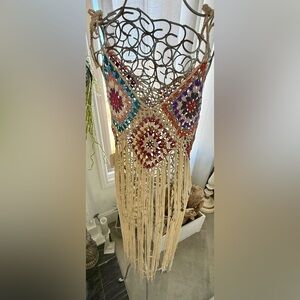 Bohemian Festival Geo Print Crochet Fringe Coverup